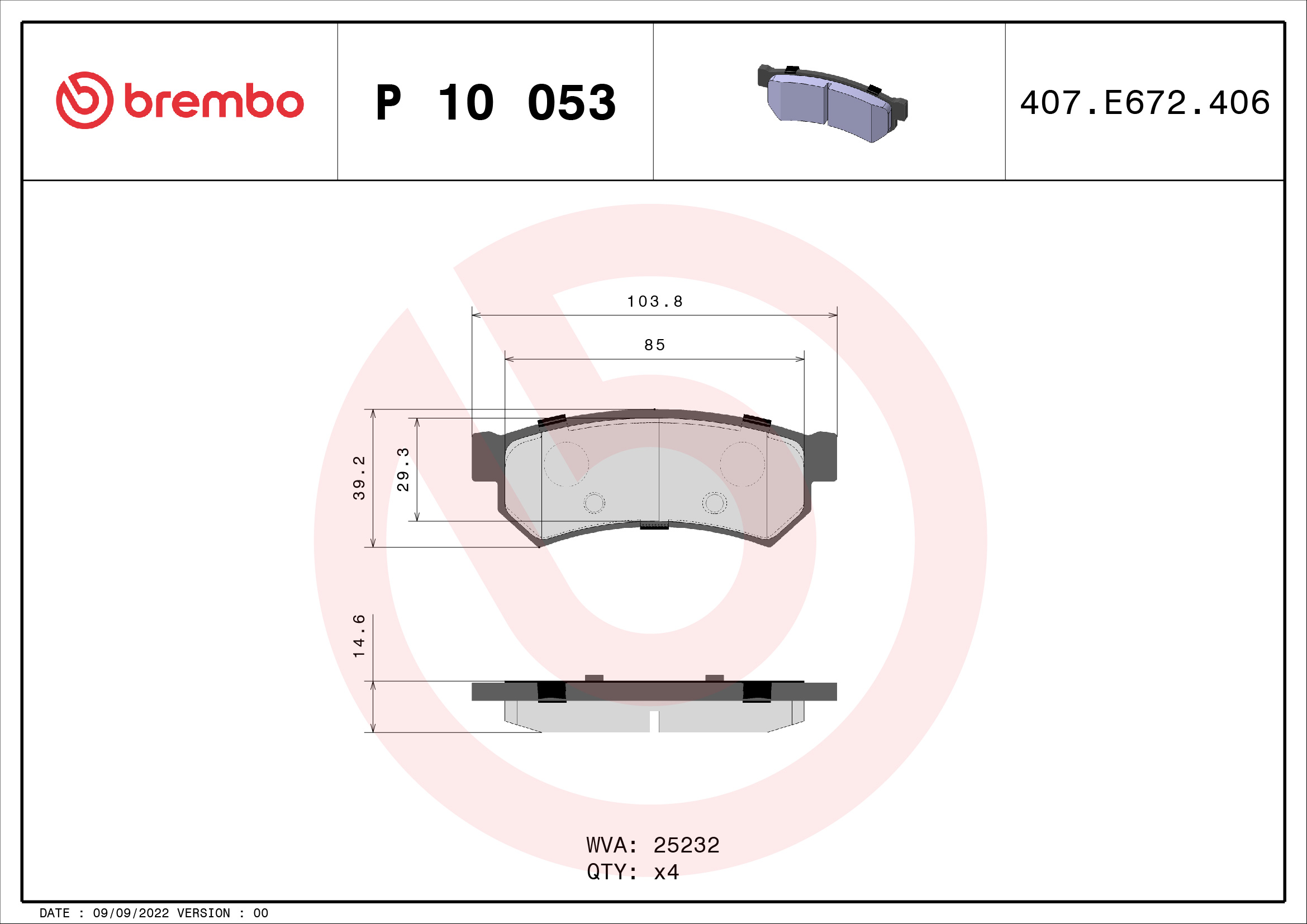 A.B.S. P 10 053 BREMBO Bremsbelagsatz, Scheibenbremse